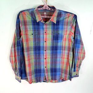 Ocean & Coast Plaid Button Down Shirt Mens Size XXL Blue Coral Long Sleeve